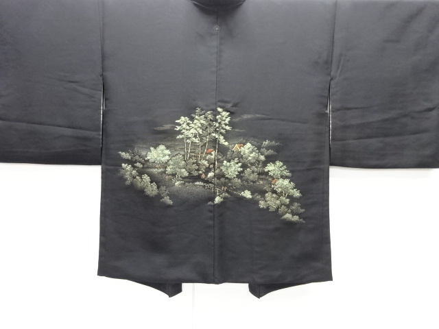 JAPANESE HAORI COAT / WOVEN FOREST SCENERY / ONE CREST 